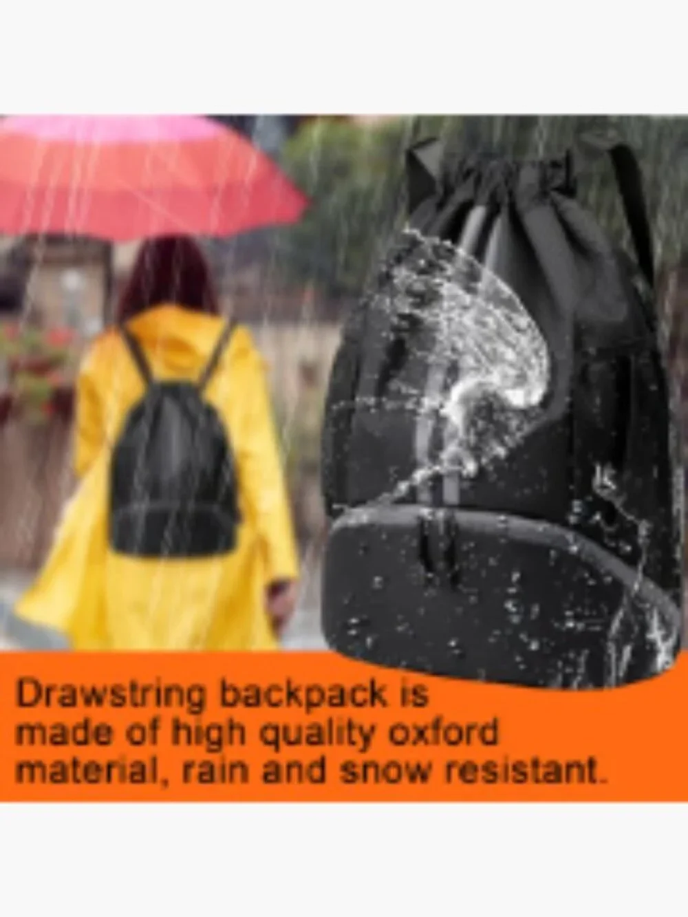 Waterproof Drawstring Gym Sack with Shoe Compartment Wet Dry Separation